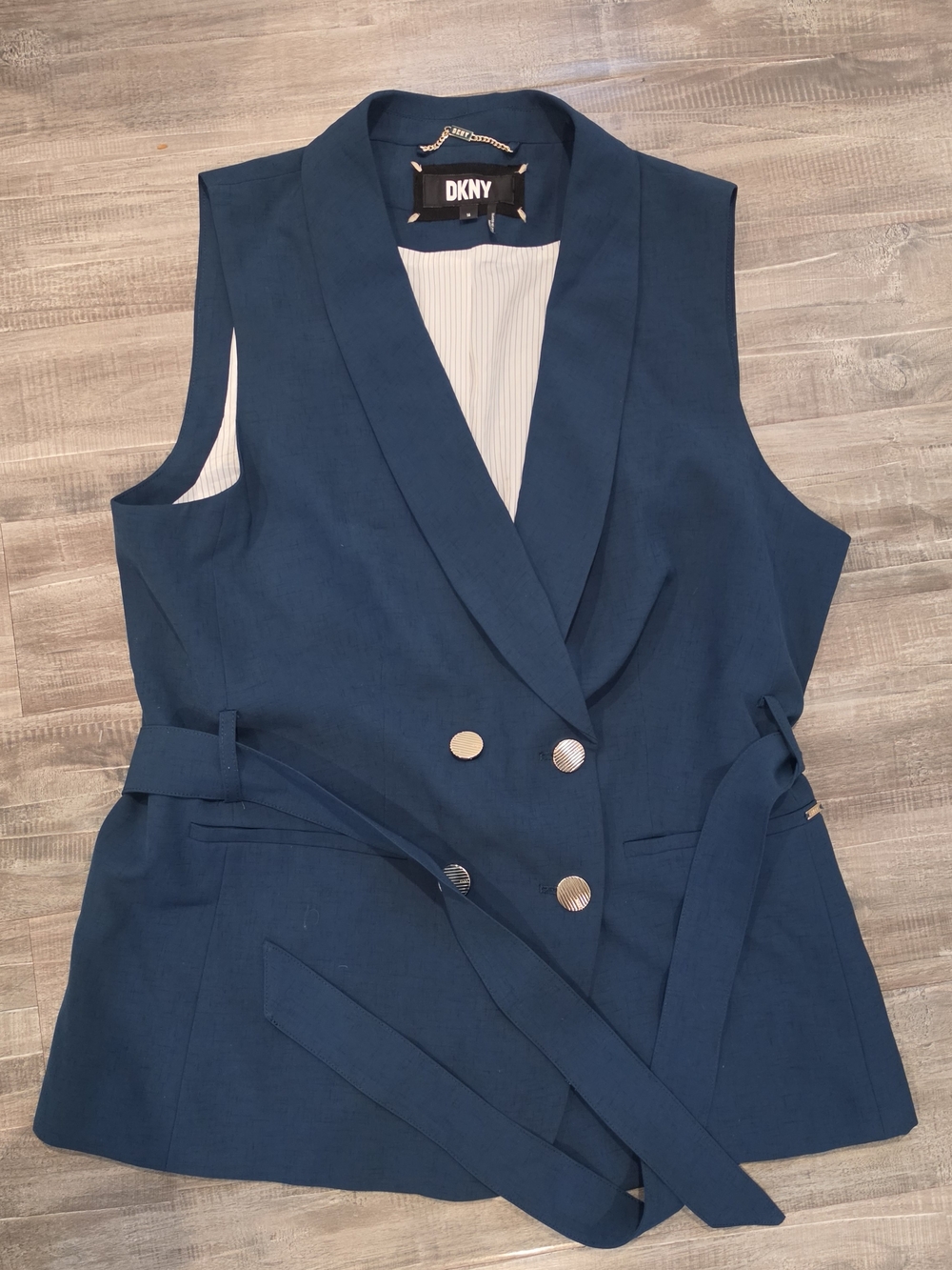 DKNY Teal Asymmetrical Sleeveless Double-Breasted Vest
